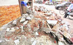 The debris of a ramp, which was demolished in Model Town, Ludhiana, on Friday