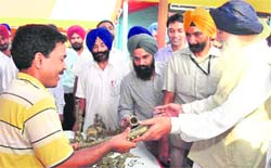 Punjab Chief Minister Parkash Singh Badal at a stall selling artefacts in Ropar.