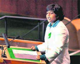 Environmentalist Yugratna Srivastava speaks during the UN Summit on Climate Change.