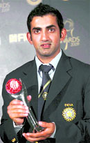 Gautam Gambhir after receiving the International Cricket Council Test Player of the Year Award at the ICC Awards 2009 in Johannesburg, South Africa, on Thursday.