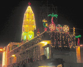 Maharishi Balmiki Temple bedecked on the eve of the birth anniversary of Maharishi Balmiki at Gandhi Nagar in Patiala on Saturday. Tribune photo: Rajesh Sachar