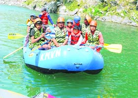 Local youths get training in rafting on the Saryu river in the Kumaon region