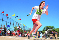 A participant in action during athletic meet at Lawrence School, Sanawar.