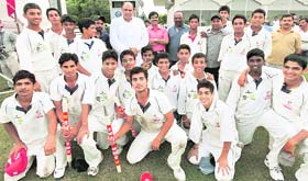 The winning team in a cheerful mood at the Tau Devi Lal Stadium, Panchkula