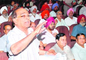 Members of the Federation of Sector Welfare Association during a meeting at the St Stephens School, Sector 45, Chandigarh