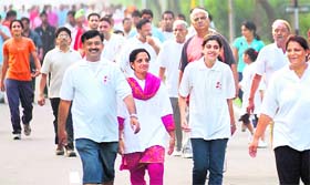 Residents take part in Walkathon at Sukhna Lake in Chandigarh