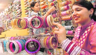 All set for Karva Chauth: Bangles of different colours flood shops ahead of the festival in Chandigarh