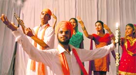 Young artistes perform a colourful choreography presentation at a Brahma Kumari function in Sector 34, Chandigarh