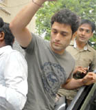 Shiney Ahuja arrives at his residence in Noida on Sunday.