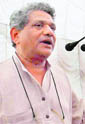 CPM Politburo member Sita Ram Yechury addresses an election meeting at Fatehabad on Sunday.