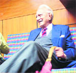 Former ICS officer Narottam Sehgal talks about his days at Bishop Cotton School in Shimla on Sunday.