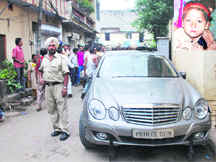 Merc that ran over a six- year- old boy (inset) Sahil.