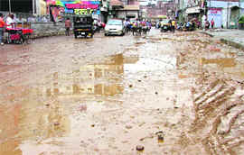 A muddy stretch on the Baba Than Singh Chowk-Laxmi Cinema road in Ludhiana.