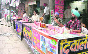 Lottery stalls at Clock Tower in Ludhiana on Sunday.