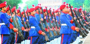 NCC cadets of Lawrence School during a parade to mark the 162nd Founders Day in Sanawar. 