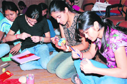 NSS volunteers at a camp in MCM DAV College in Chandigarh on Monday