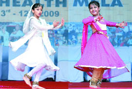 Children perform during a dance competition at MTNL Perfect Health Mela in Laxmi Bai Nagar, New Delhi, on Monday.