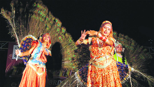 Artistes from Mathura (UP) give a performance during Diwali Utsav organised in the Karnal Club.
