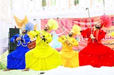 Students perform bhangra on the concluding day of Panjabi University Fatehgarh Sahib Zone Youth Festival at Desh Bhagat Institute, Mandi Gobindgarh on Monday.