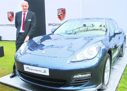 Precision Cars India managing director Rod Wallace at the launch of Porsche Panamera S in New Delhi on Tuesday. It is priced between Rs 1.42 crore and Rs 2.02 crore.