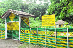 The bamboo fence and gate at the bamboo nursery at Forest Research Institute in Dehradun. 
