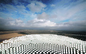 A general view of the new PS20 solar plant which was inaugurated last month at "Solucar" solar park in Sanlucar La Mayor, near Seville, on Wednesday. The solar thermal power plant uses mirrors to concentrate the sun's rays onto towers where they produce steam to drive a turbine,producing electricity. 