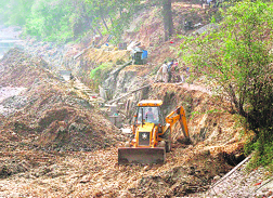 A ghat under construction near the Singh Dwar bridge in Haridwar.