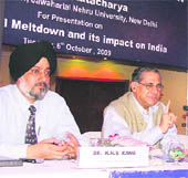 JNU VC BB Bhattacharya addresses members of the LMA in Ludhiana.