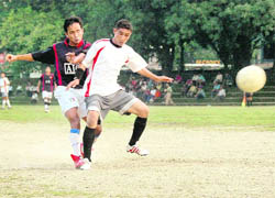 A super league match of the District Football League in progress in Dehradun on Thursday.