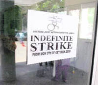 Poster says it all: The strike by doctors hit OPD services at the GMCH in Jammu on the fourth day on Thursday. 