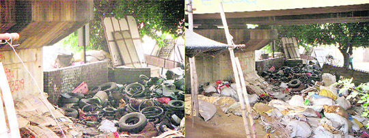 Discarded articles stored under the Doraha bridge.