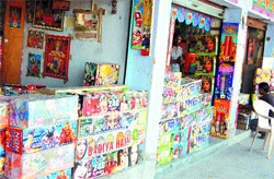 Crackers displayed in shops in Amritsar.