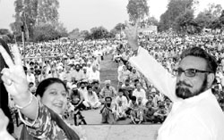 Bhagat Singh, an independent candidate from Kalka, at a public meeting on Friday.