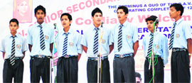 Students perform a group song during the inaugural day of the annual festivities week in Chandigarh on Friday.