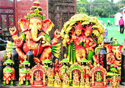 Terracotta handicrafts on display at the ongoing Trade Mahotsav in Dehradun.