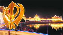 A view of the illuminated Golden Temple on the occasion of the birth anniversary of Guru Ram Dass in Amritsar