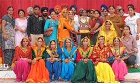 Winners of a contest being awarded during the Punjabi University Regional Youth Festival of Mansa Zone at the National College in Bhikhi falling under Mansa district