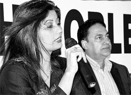 Fiza, the former wife of Chander Mohan, at a press conference at the Chandigarh Press Club on Saturday.