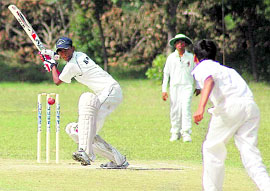 A batsman plays a shot at Yadavindra Public School, Mohali, on Saturday.