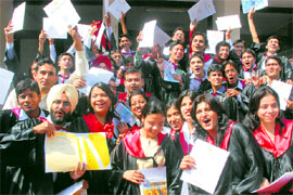 Students of the PEC University of Technology in a jubilant mood after receiving their degrees at the 39th annual convocation held on the college campus in Sector 12, Chandigarh, on Saturday.