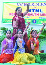 Participants of a dance competition held during the MTNL Perfect Health Mela at Laxmi Bai Nagar in New Delhi