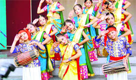 A dance troupe of Carman School performs at the inter-school song and dance competition in Dehradun on Saturday.