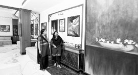 Puneeta Ranjan during her painting exhibition in Ludhiana.