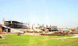 The athletics pavillion under construction at the Rajiv Gandhi Sports Complex in Rohtak