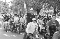 BJP supporters participate in a road show at Panchkula on Sunday