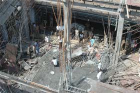 Rescue and relief operations in progress after the collapse of a wall in Sector-23, Faridabad