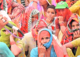 Women supporters of the INLD at an election meeting in Fatehabad
