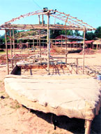 The bamboo structure of a Shikara.