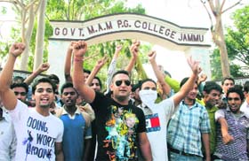 MAM College students hold a protest in Jammu