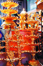 Electronic jyots displayed at a shop in Amritsar.